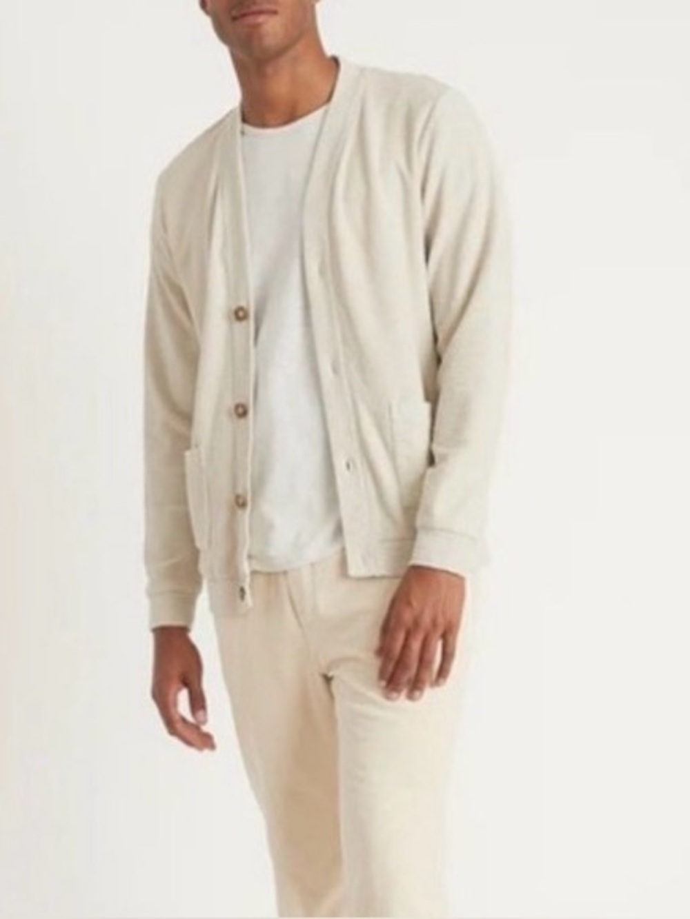 Marine Layer Men’s Boucle Cardigan 100% Cotton in antique white size medium